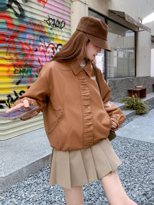 Chic Cool Style Short Leather Jacket Womens Camel Color Fashionable Streetwear PU Leather Coat Spring Autumn New Arrival