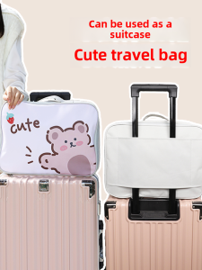 Large Capacity Travel Bag Womens Handheld Luggage Storage Bag Fashionable Oxford Cloth Cartoon Pattern Youth Travel Bag