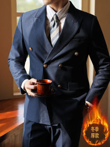 Breze Paris Metal Double Breasted Suit Mens Suit Business Silm Suit Outwear Mens Bridegroom Wedding Winter