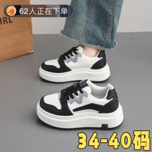 Womens Casual Shoes 34 Size Heightening Thick Bottom Spring New Style Comfortable Fashionable round Toe mid Heel Sneakers
