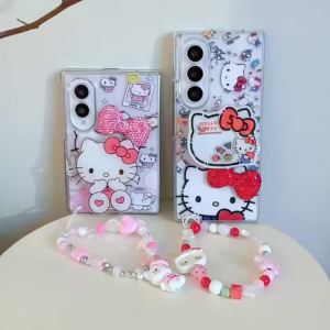 Sanrio | Ốp Điện Thoại Hình Nơ Toàn Màn Hình Hello Kitty Dễ Thương Cho Samsung Galaxy Z Fold 8/6/5/4/8 Ultra Có Dây Đeo Chống Sốc Chống Trầy Xước Chống Nước