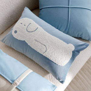 Blue Pillow Cover with Core Cream Color Vintage Simple Cute Childrens Sofa Window Pillowcase Bed Pillow including Core