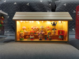 Peci Pan God Moly Wooden House Bubble Mat Dustproof Storage Wooden Blind Box Figurine Villa Home Organization Desktop Storage Box