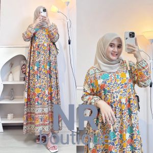 midi dress rayon premium motif kekinian nyaman dipakai busui bumil