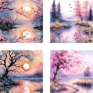 4 Bộ Tranh Sơn Dầu Bằng Số HUACAN Phong Cảnh Hoa Anh Đào Tranh Canvas Dành Cho Người Mới Bắt Đầu Sở Thích Sáng Tạo Tranh Vẽ Cây Cảnh Thiên Nhiên Trang Trí Tường