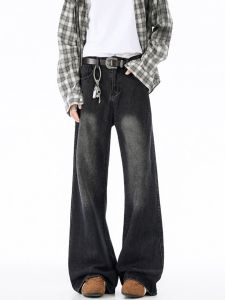 OULUDE | American Washed Flared Clean Fit Straight Leg Casual Trousers