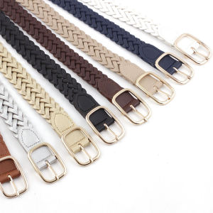 Korean Style Womens Belt Fashionable Versatile Pin Buckle Decorative Twisted Weave Belt for Jeans PU Leather Alloy Buckle