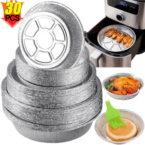 50pcs Air Fryer Aluminum Foil Pan / Disposable Round Foil Tray / Non-Stick Oil-proof Baking Mat for Kitchen