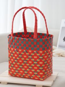 Thickened Woven Handheld Gift Basket Wedding Bridesmaid New Years Large Capacity Colorful Plaid Storage Basket Household Organizer