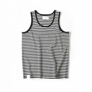 New American Style Loose Casual Cotton Knitted Striped Sleeveless round Neck Han Vest Men Summer Trendy T-Shirt Fashion Urban Youth