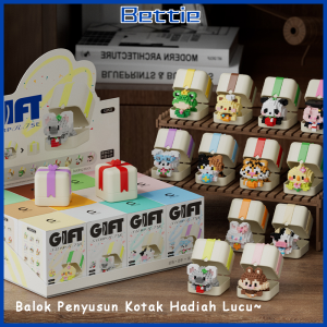 BETTIE Blok Bangunan Kotak Hadiah Hewan Lucu: Mainan Edukatif DIY untuk Anak-anak