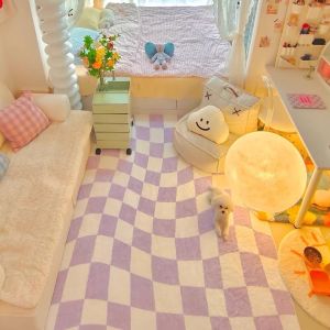 Twisted Chessboard Pattern Carpet Modern Minimalist Style Bedroom Living Room Background Purple Grid Bedside Blanket Home Decor