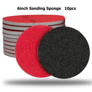 10 Pack 6 Inch Hook and Loop Sanding Sponge Discs Wet Dry Sanding Pads Foam Sandpaper for Random Orbital Sander