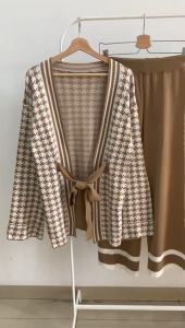 SET6119 Fancy Houndstooth Set Long Outer & Pants