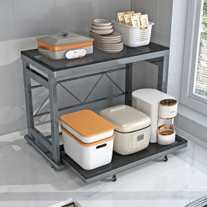 Kitchen Multi-Function Storage Rack Microwave Oven Pot Holder Countertop Style Integrated Rice Cooker Organizer Carbon Steel