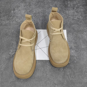 Mens Martin Boots round Toe Flap Leather Casual Derby Short Boots British Style Vintage Breathable Leather Oxford Shoes