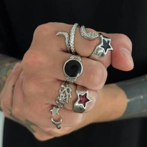 PuRui 6Pcs/Set Fashion Creative Irregular Snake Stars Open Rings for Men Goth Adjustable Halloween Knuckle Ring Jewelry 2026 New