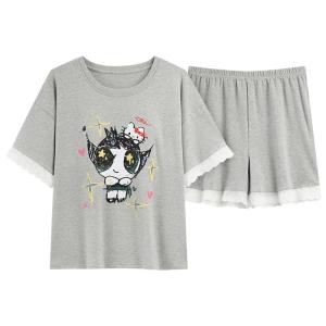 MiiOW | Pure Cotton Summer Sleepwear Womens Short Sleeve Set With Chest Pad Cool Feeling Outdoor Wearable Home Clothes Catman