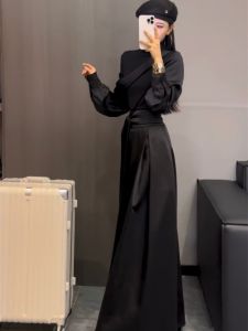 Fashionable Long Sleeve Base Shirt High Waist Mini Skirt Elegant Versatile Womens T-shirt Commute Pure Color Other Materials