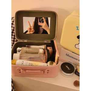 Manufacturer Cute Satchel Cosmetic Bag Women with Mirror Portable Large Capacity Travel Ins Style Wash Bag Skin Care Products Collection