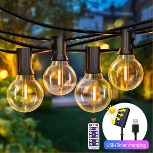 G40 Solar String Lights Outdoor Patio Lights Solar & USB Powered Waterproof Globe Hanging Lights with Shatterproof