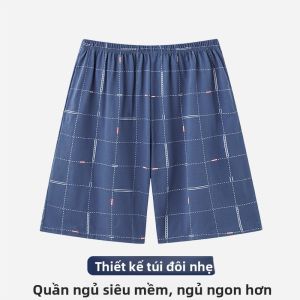 Quần ngủ nam MiiOW làm bằng vải lụa cotton mỏng ống ngắn
