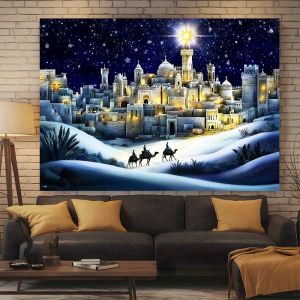 VIKAMA Giáng Sinh Giấc Mơ Lâu Đài Cảnh Tuyết Thảm Treo Tường Trang Trí Polyester Ghế Sofa Phòng Khách Phông Nền Chống Thấm Nước Có Thể Giặt Bằng Máy