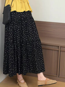 YAYANGREN | Black Floral Polka Dot High Waisted A-line Long Skirt