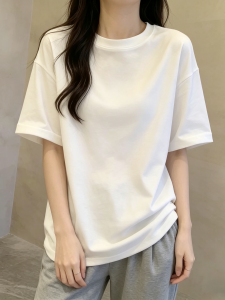 XINDADANG | Aesthetic Style Cotton White Short Sleeve T-Shirt Women Loose Fitting Slim Medium-Long