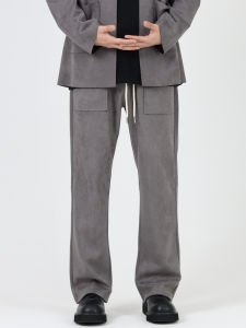 Cezphison Faux Suede Slightly Flared Straight-leg Casual Pants Loose Pants High Street Sweatpants Draped Pants Men