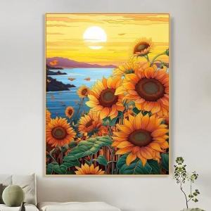 DIY Oil Painting By Number Sunflower Landscape Paint By Number Oil Handpainted Acrylic Unique Gift Wall Art Home Decor