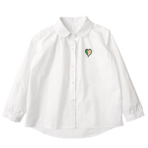 Cute Doll Collar Childrens Pure Cotton White Shirt Long Sleeve Flip Collar Versatile School Shirt for Girls Ages 2-12