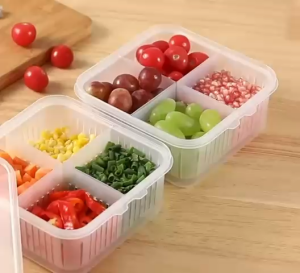 Kotak Saringan 4 Sekat Kotak Penyimpanan 4in1 Wadah Tirisan Bawang Buah Sayuran Serbaguna