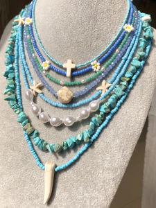 Vòng Cổ Đính Cườm Pha Lê Màu Xanh Bohemian Thủ Công Nữ Ngắn Dễ Thương Dây Chuyền Xương Đòn Mát Mẻ Phong Cách Tươi Mát Thời Trang Đi Biển Mùa Hè