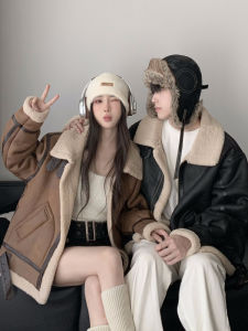 American Retro Lamb Velvet Cotton Jacket Mens Autumn Winter Thick Motorcycle Clothes Suede Couple Outfit Outerwear