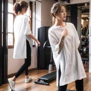 Plus Size Sports Top Womens Loose Plus Size Ladies Blouse T-shirt Yoga Clothes Short Sleeve Mid Length Long Length Running Thigh-Length Workout Clothes