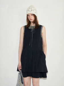 Fano | Đầm Đa Lớp Kẻ Caro Phối Màu Chống Nhăn Có Dây Nịt Pha Cotton