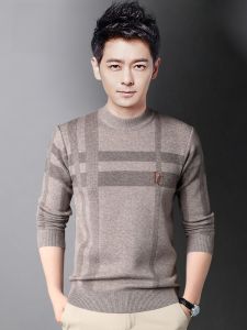 ROMON | Lormen Mens Fleece Lined Thickened Knitted Round Neck Casual Sweater Winter Warm Base Layer Shirt Fashionable City Style Long Sleeve