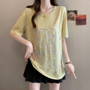 AIYITI | Lace Spliced Fake Two-piece Short Sleeve T-shirt