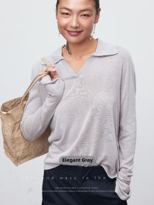 YINGMEI | Relaxed Breathable Linen Blend Long Sleeve Polo Shirt