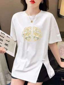 Loose Fit round Neck Short Sleeve Pure Cotton T-Shirt Womens Summer Casual Wear Comfortable Versatile Mid-Length Top