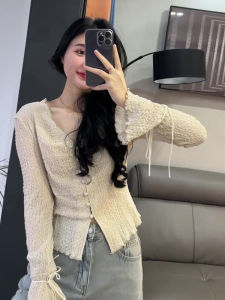 Áo Sơ Mi Nữ Tay Áo Dài Thời Trang Kiểu Pháp Mới Thu Đông 2025 Áo Khoác Ngoài Cổ Chữ V Dài Tay Áo Dài Vừa Vặn