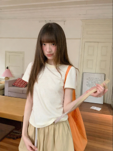NIHAOKANONG | Áo Thun Sọc Cổ Tròn T Tay Ôm Body Thời Trang cho Nữ