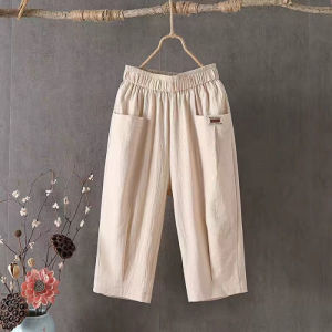 QIAOXIZI | Slimming Cotton Linen Mid-Length Pants