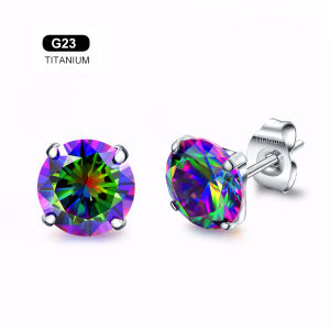 G23 Titan Không Gây Dị Ứng Đính Đá Cubic Zirconia Nhỏ Bông Tai Dành Cho Tai Nhạy Cảm Nữ Cô Gái Tuổi Teen Tròn Cổ Điển Đẩy Lại Trang Sức Thời Trang