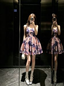 CHANGTONG | Vintage Unique Puff Hem Belted Floral Dress