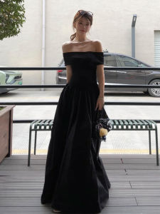 SUHUIQIAN | Off-Shoulder Black Slimming Elegant Long Dress