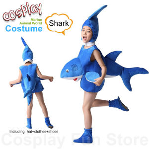 Marine Animals Whale Cosplay Costume Childrens Performance Clothing Set Hat Shoe 3D Style clothes Kids Sea World Shark Dolphin Shark Anime Dancing Dress Show