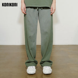 Washed Downgradened Gradient Loose Cotton Womens Sport Pants High Waist Elastic Band Knitted High Wear Resistant Straight Leg Trousers