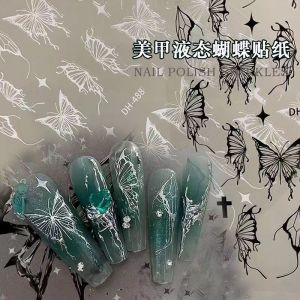 Internet Hot Ins Liquid Cut Out Butterfly Nail Sticker Laser Aurora Relief Nail Patch Ornament Lasting